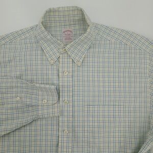 Brooks Brothers 1818 Non-Iron Supima Cotton Shirt white Blue Yellow check Sz  L